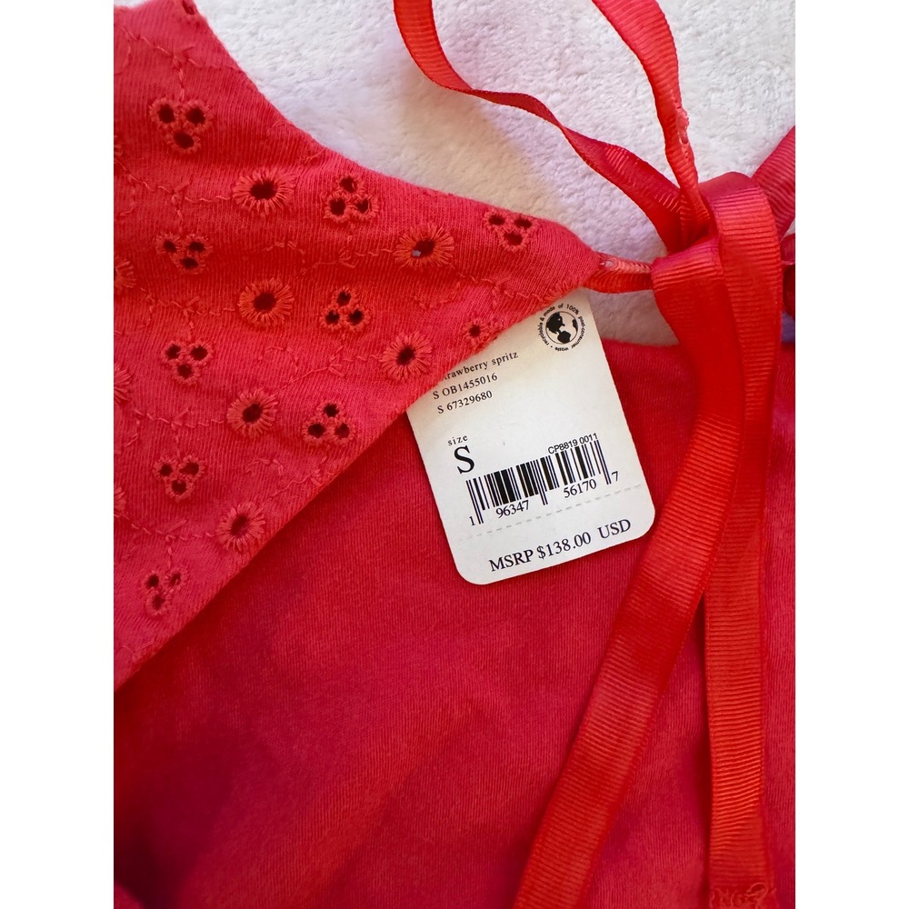 Free People Apricot Rose Dress Strawberry Eyelet Puff Sleeve Cottagecore S - Picture 4 of 9